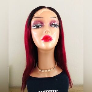 Lace closure 4x4 straight human wig Black and burgundy color, Nice hairline